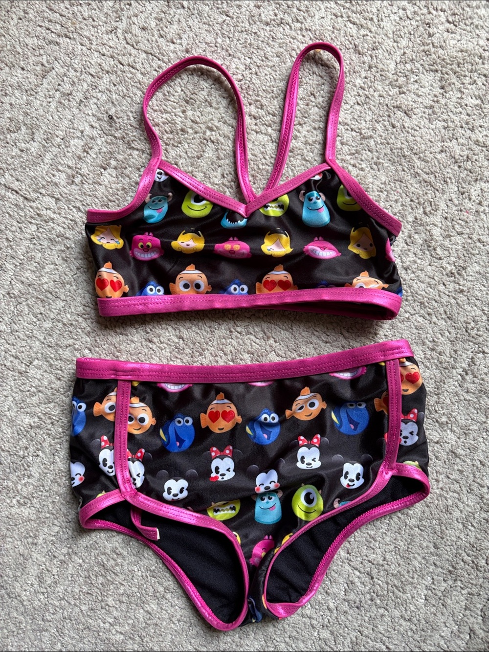 Disney Emoji Kids Print Bikini Set - electric Pink Trim